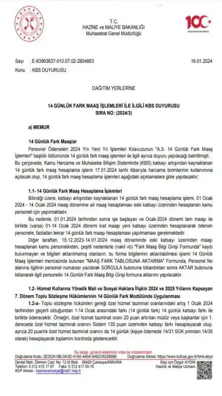 Maliye Bakanlığı'ndan '14 günlük maaş farkı' duyurusu 2