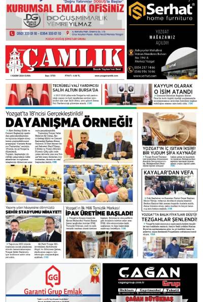 Yozgat Çamlık Gazetesi 1 Kasım 2024