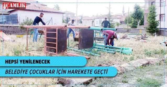 Yozgat'ın Boğazlıyan İlçe Belediyesi çocuk oyun parklarını yenilemek için çalışma başlattı