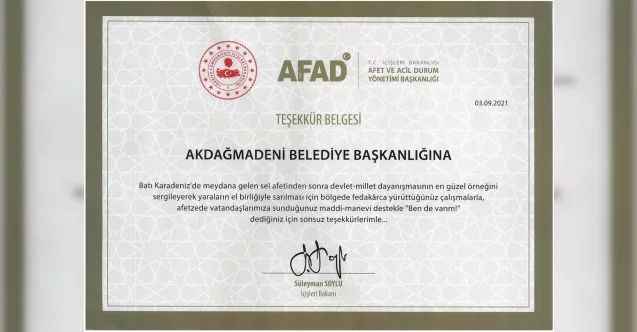 İç İşleri Bakanı Süleyman Soylu’dan Akdağmadeni’ne teşekkür