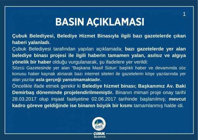 Çubuk Belediyesi'nden O Haberlere Tepki