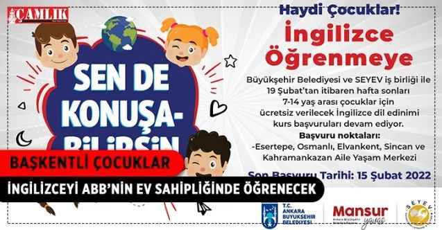 Ankara Büyükşehir Belediyesi, 5 Aile Yaşam Merkezinde Çocuklara Yönelik Ücretsiz İngilizce Dil Eğitimine Başlıyor