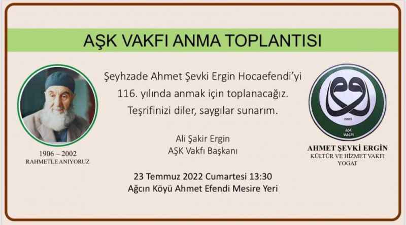 Şeyhzade Ahmet Şevki Ergin Hocaefendi anılacak