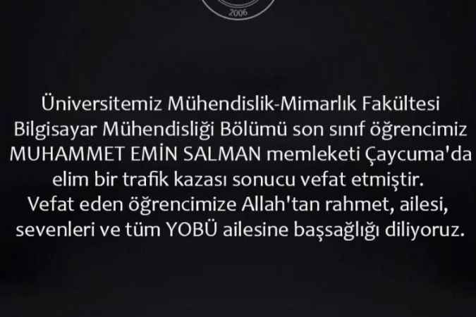 Yozgat Bozok Üniversitesi'nin acı kaybı