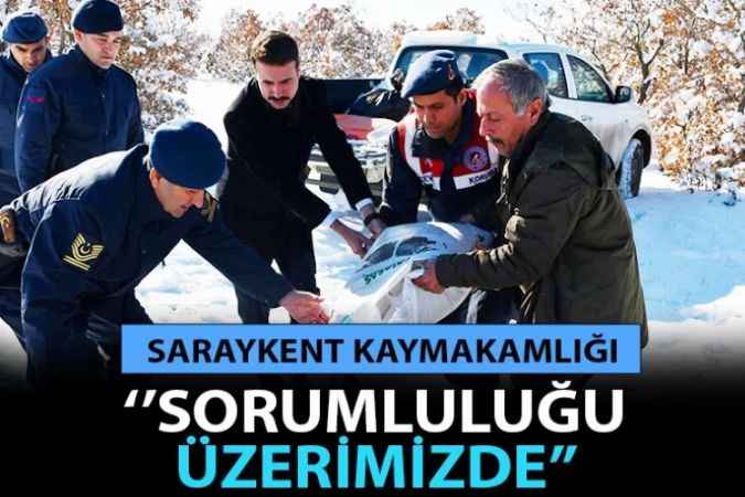Yozgat’ın Saraykent İlçesinde hayvanlara ekmek ve yem bıraktılar