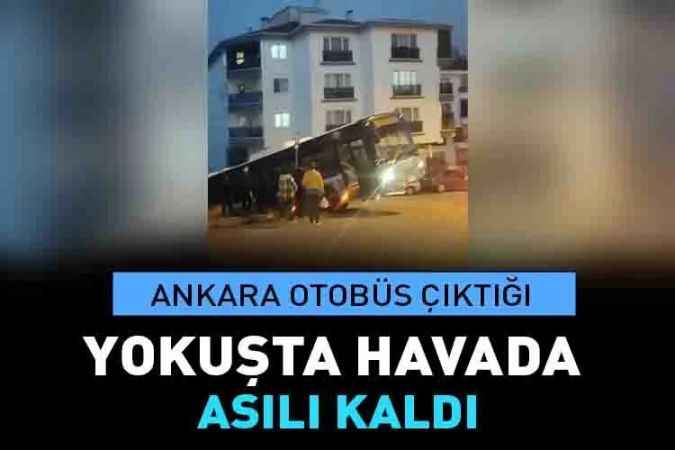 Ankara’da belediye otobüsü çıktığı yokuşta asılı kaldı