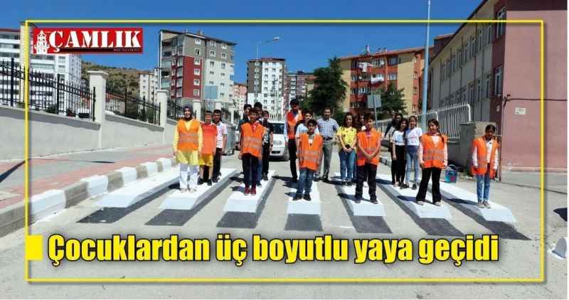 Çocuklardan üç boyutlu yaya geçidi