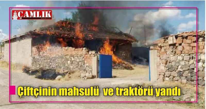 Çiftçinin mahsulü  ve traktörü yandı