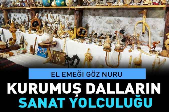 Kurumuş ağaç dalları ve kökleri usta ellerde sanat eserine dönüşüyor