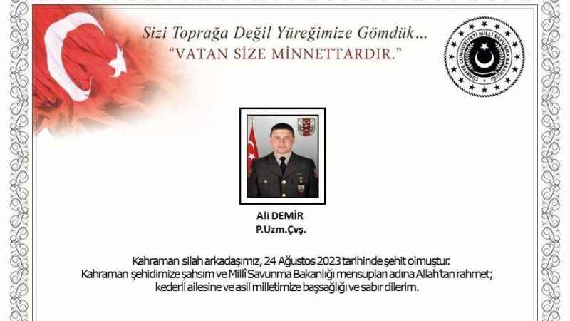 Pençe-Kilit Bölgesinde Taciz Ateş sonrası 1 Asker Şehit oldu