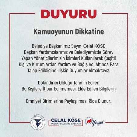 Yozgat Belediyesi'nden Kritik Uyarı: Dolandırıcılara Dikkat Edin!
