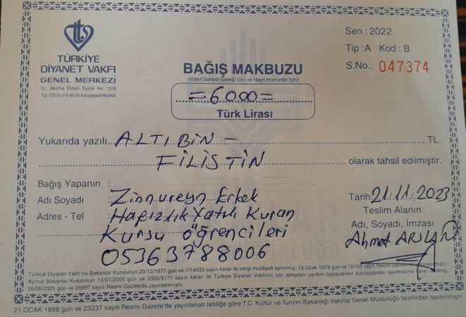 Hafız öğrenciler Gazze'yi unutmadı: Toplandıkları bağışı Sarıkaya Müftüsü Elvan'a teslim etti