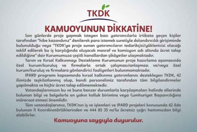 TKDK Vatandaşları Uyardı!