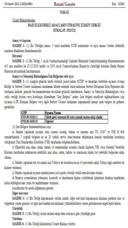 Yozgat'ta Elektrikli otomobili olanlar ve almak isteyenler dikkat! Ticaret Bakanlığı'nın tebliği yürürlükte!
