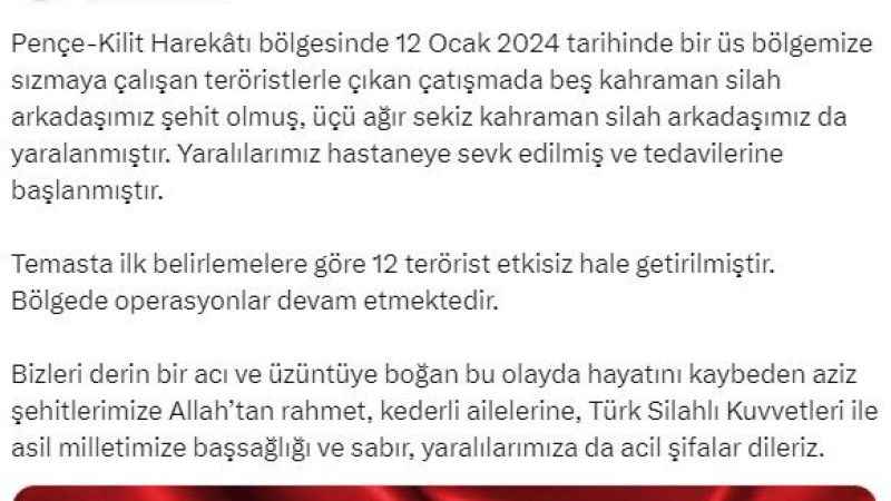 Pençe Kilit Harekatı Bölgesinde 6 Askerimiz Şehit Oldu