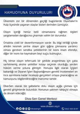 Diva-Sen Genel Başkanlığı: Kişileri yargılamadan darağacına çıkarmak vahim bir durumdur