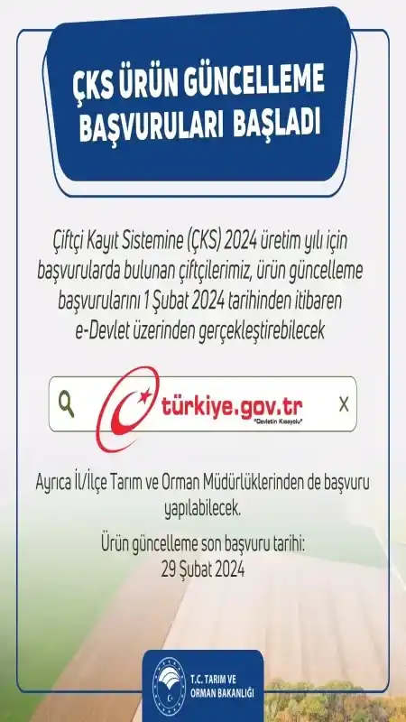 Yozgat'ta Çiftçi Kayıt Sistemi (ÇKS) Ürün Yenileme Başvuruları Başladı