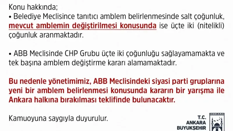 Ankara Büyükşehir Belediyesi ABB Ambleminin Değişimi İçin Talepleri Değerlendiriyor