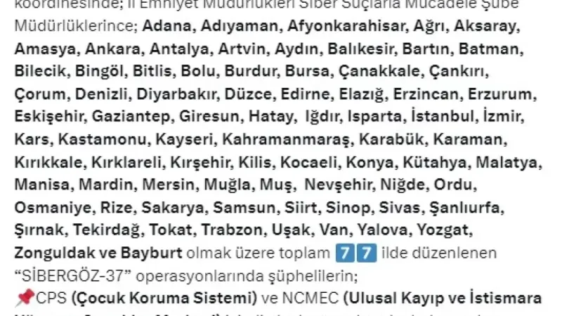 Yozgat dahil 77 ilde çocuk müstehcenliği operasyonu düzenlendi!
