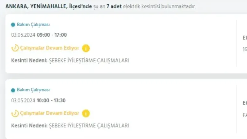 Ankara'da elektrikler ne zaman gelecek? Elektrik kesintisi olacak mı?