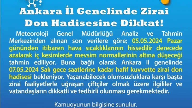 Ankaralılar Dikkat! Ankara Valiliği'nden Zirai Don Uyarısı