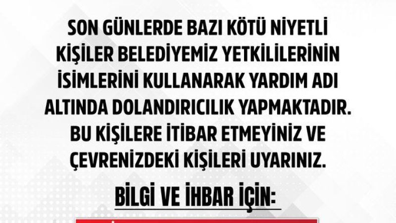 Keçiören Belediyesi, vatandaşları dolandırıcılara karşı uyarmak amacıyla bir duyuru yayınladı