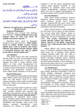 31 Mayıs Cuma Hutbesi: Doyumsuz Maneviyata Davet