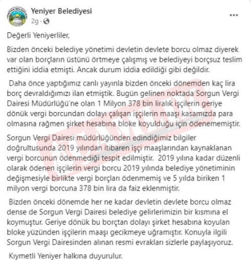 Yozgat’ta bir belediye maaş ödeyemiyor!