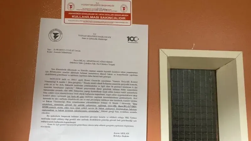 Yozgat'ta 300'e Yakın Asansöre Kırmızı Etiket Vuruldu!