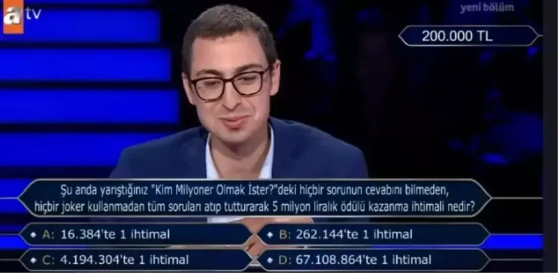 8 Eylül Pazar ATV ekranlarında yayınlanan Kim Milyoner Olmak İster? yeni sezonda yeni bölümü ile ekranlara geliyor. Oktay Kaynarca'nın sunumu ile yayınlanan yarışmada Şu anda yarıştığınız Kim Milyoner Olmak İster'd