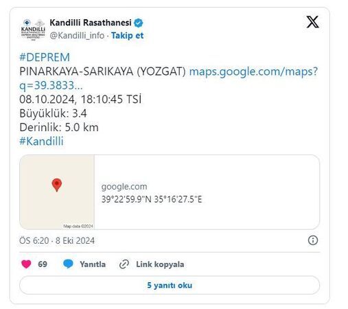 Kandilli Duyurdu: Yozgat'ta 3.4 Büyüklüğünde Deprem Meydana Geldi