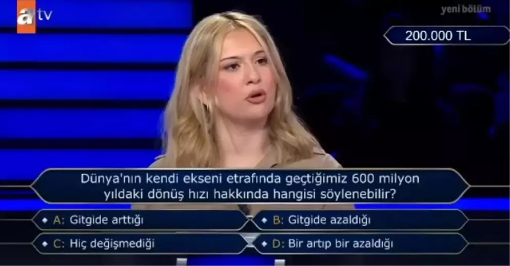 Dünya'nın kendi ekseni etrafında geçtiğimiz 600 milyon yıldaki dönüş hızı hakkında hangisi söylenebilir?