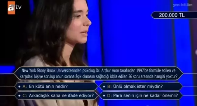 New York Stony Brook Üniversitesinden psikolog Dr. Arthur Aron tarafından 1997'de formüle edilen ve karşıdaki kişiye sor