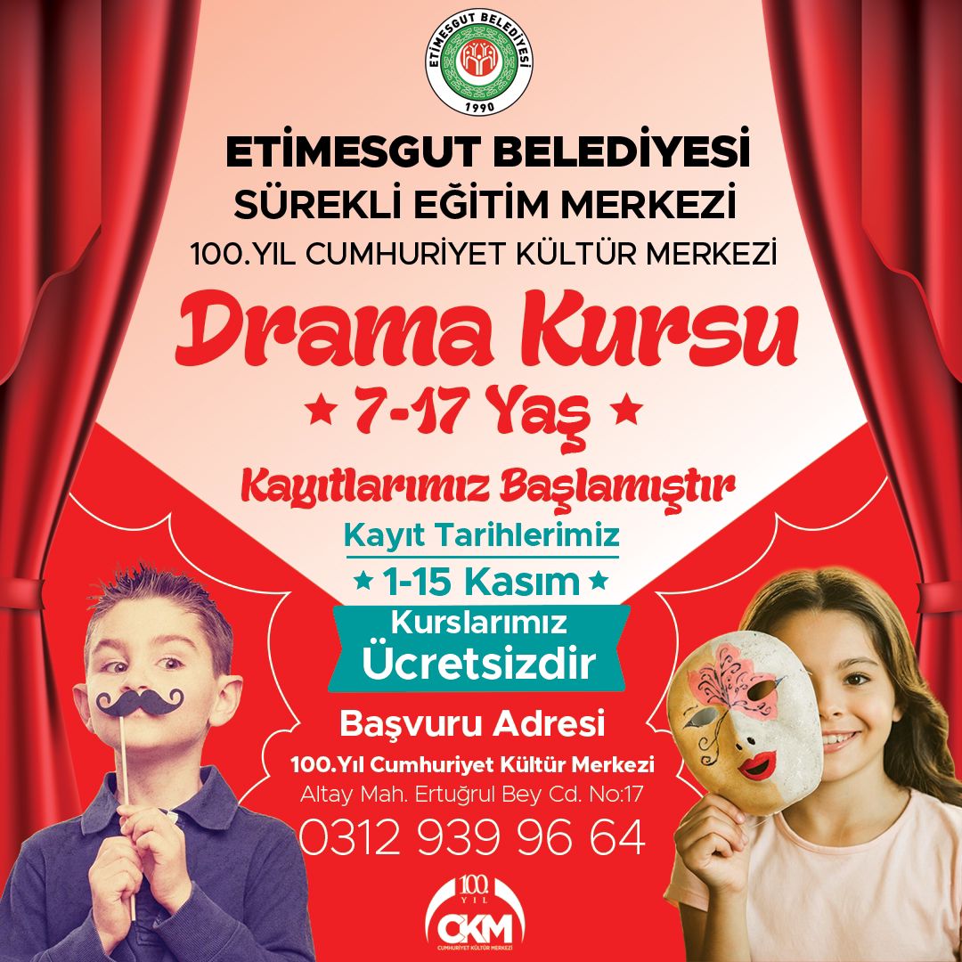 Etimesgut Belediyesi'nden 7-17 Yaş Arası Çocuklara Ücretsiz Drama Kursu