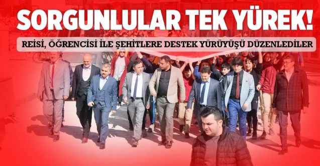 Sorgun Bayrak Açtı... Şehitlere Saygı Mehmetçiğe Destek Yürüyüşünde Başkan Erkut Ekinci ve Ekibi Öğrencileri Yalnız Bırakmadı