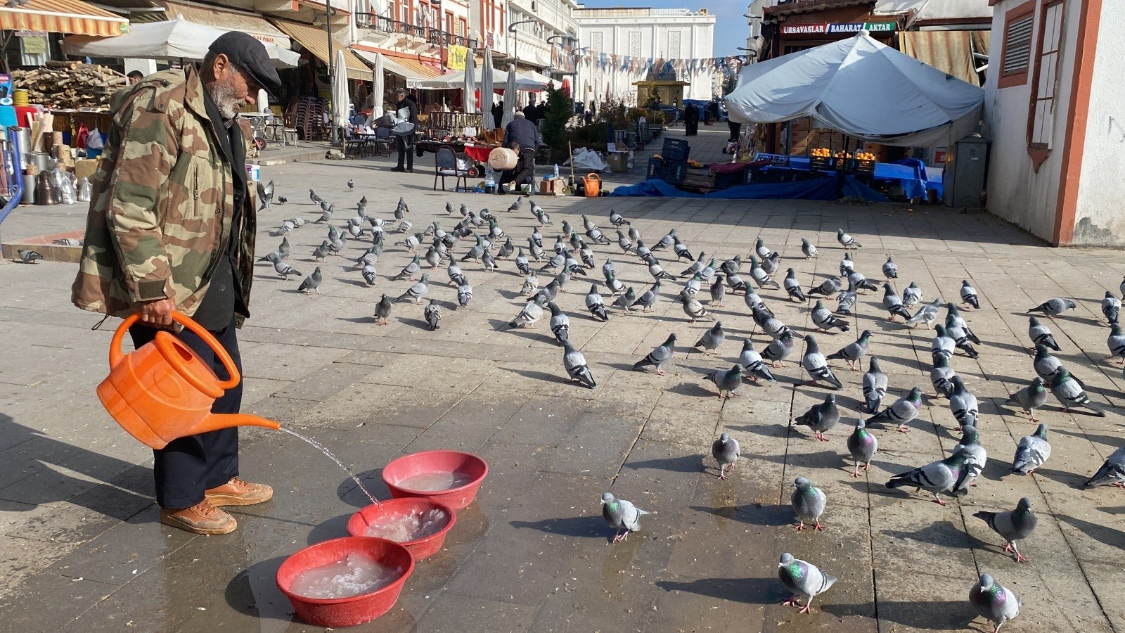 Yozgat'ta  Güvercinlere Esnaf ve Vatandaş Sahip Çıkıyor