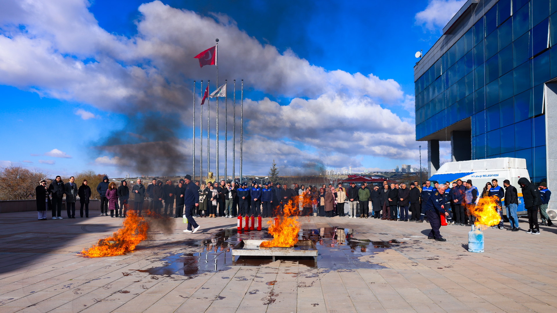 Gölbaşı Belediyesi'nde Gerçeğini aratmayan tatbikat