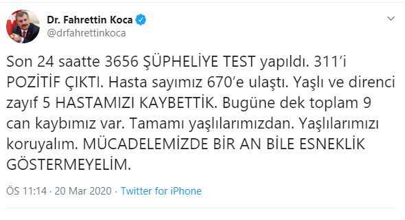 Koronavirüs Nedeniyle Ölenlerin Sayısı 9 Oldu