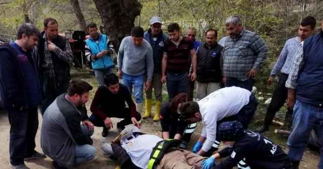 Seydikemer’de devrilen forkliftin operatörü  yaralandı