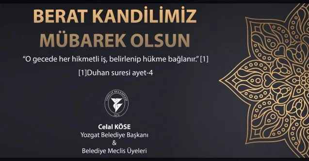 Yozgat Belediyesi Berat Kandili mesajı