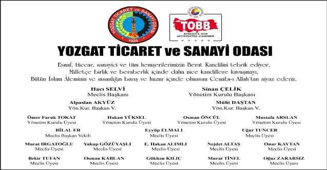 Yozgat Ticaret ve Sanayi Odası Berat Kandilini kutladı