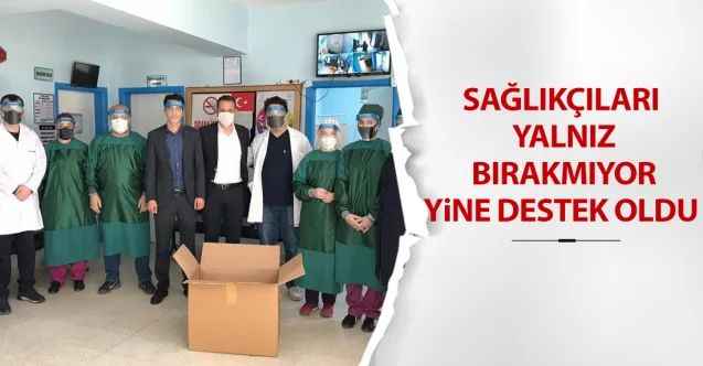 Sarıkaya Belediye Başkanı Ömer Açıkel, Sarıkaya İlçe Sağlık Müdürlüğüne yüz siperliği desteğinde bulundu