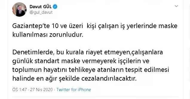 Gaziantep’te maske zorunluluğu