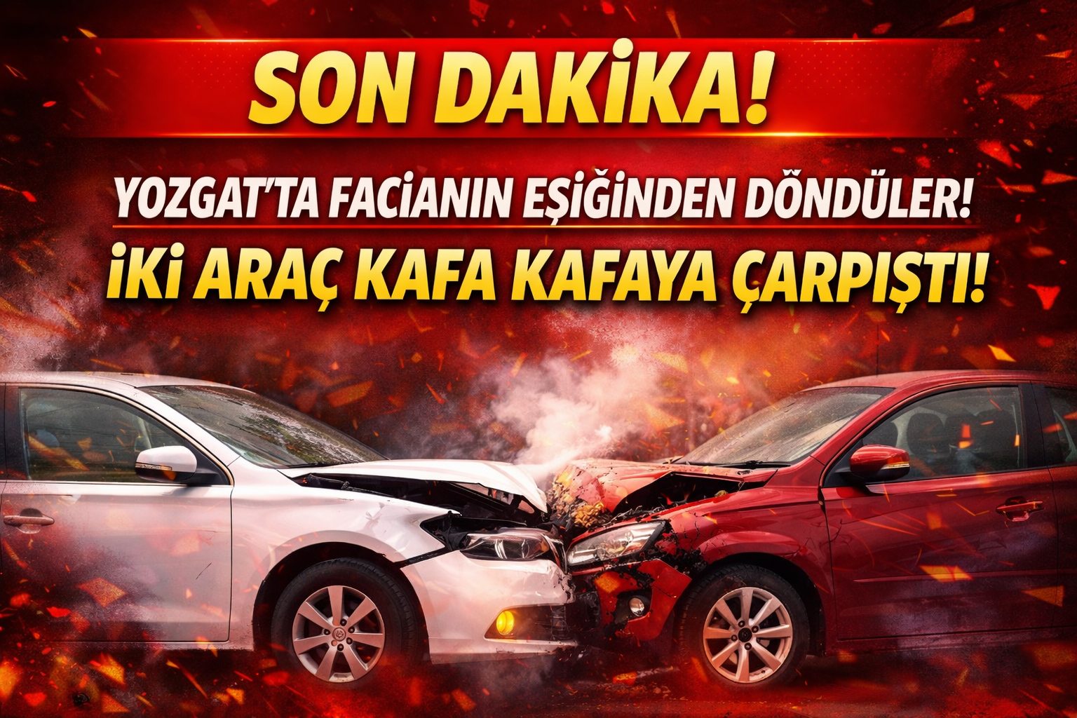 Yozgat’ta facianın eşiğinden döndüler! İki araç kafa kafaya çarpıştı!