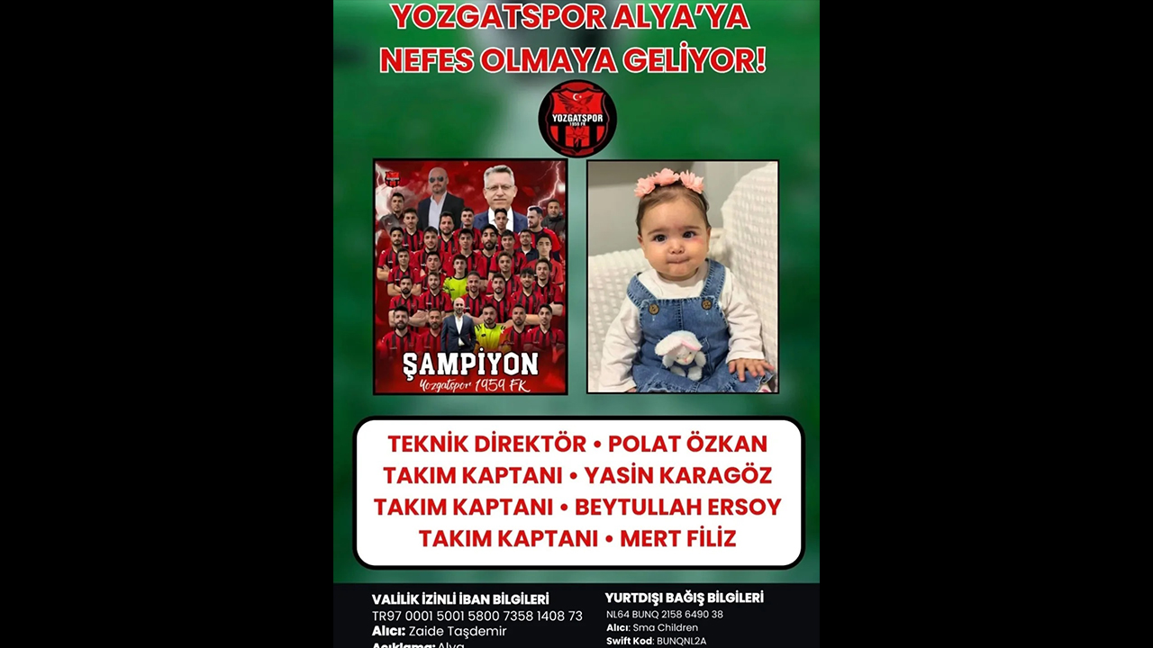 Yozgatspor 1959 FK SMA Hastası Alya Taşdemir İçin Tek Yürek Oluyor