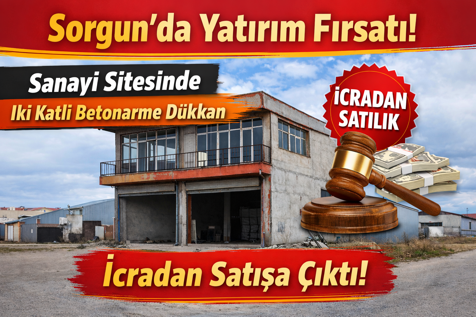 Sorgun’da Yatırım Fırsatı: Sanayi Sitesinde İki Katlı Betonarme Dükkan İcradan Satışa Çıktı