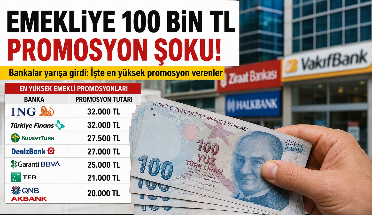 Emekliye 100 Bin TL Promosyon Şoku! Bankalar Yarışa Girdi