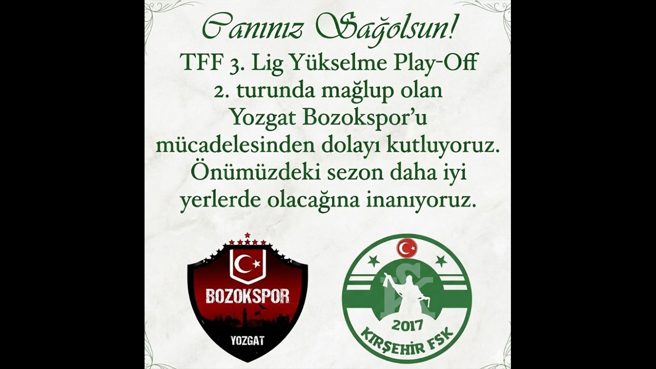 Kırşehir FSK’dan Yozgat Bozokspor’a Destek Mesajı