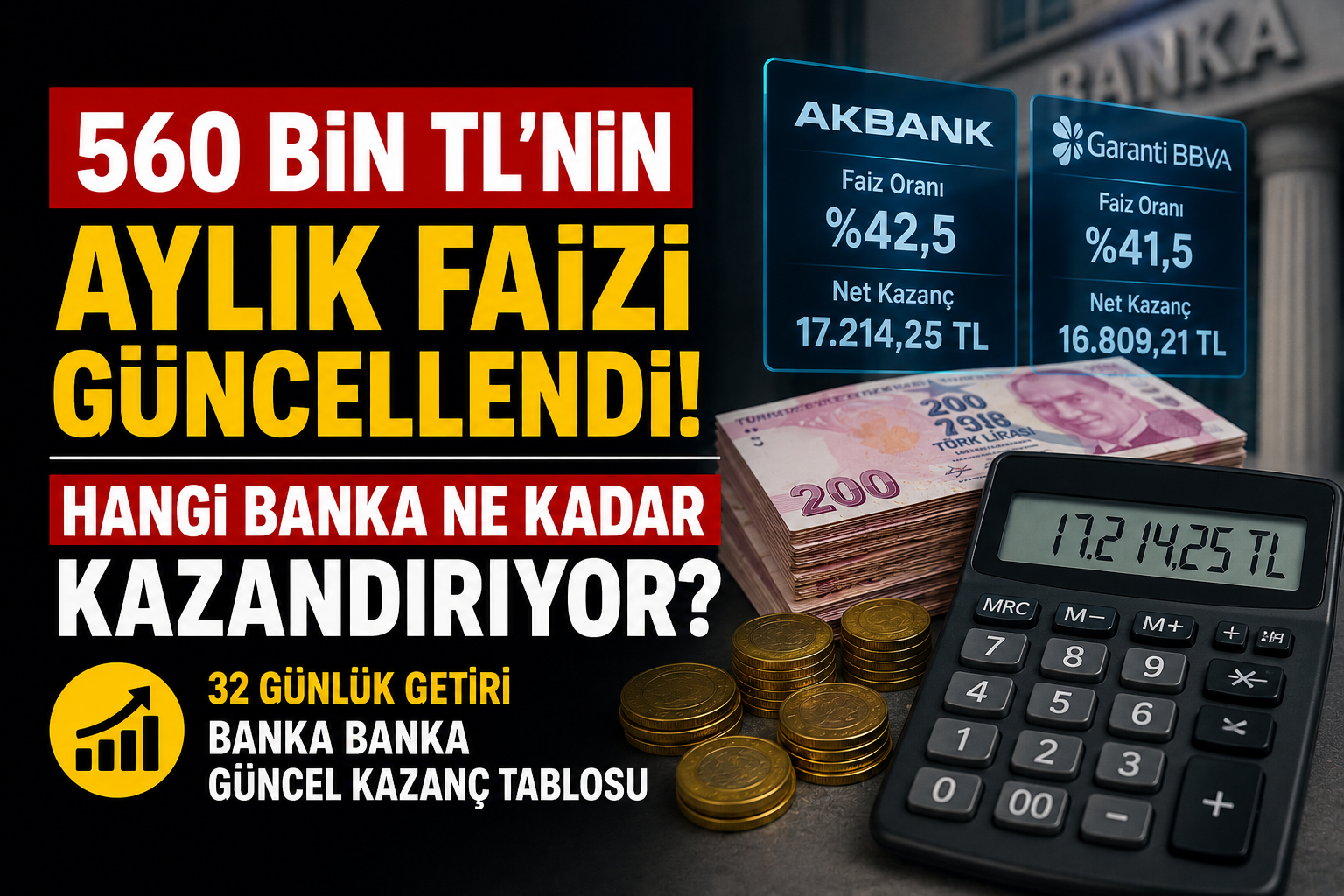560 Bin TL'nin Aylık Faizi Güncellendi: Hangi Banka Ne Kadar Kazandırıyor?