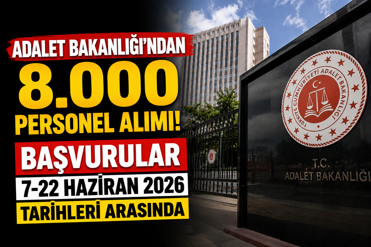Adalet Bakanlığı’ndan 8.000 Personel Alımı: Başvuru Tarihleri ve Kadrolar Açıklandı